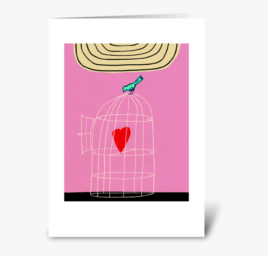Bird Cage Heart Greeting Card - Cage, HD Png Download, Free Download