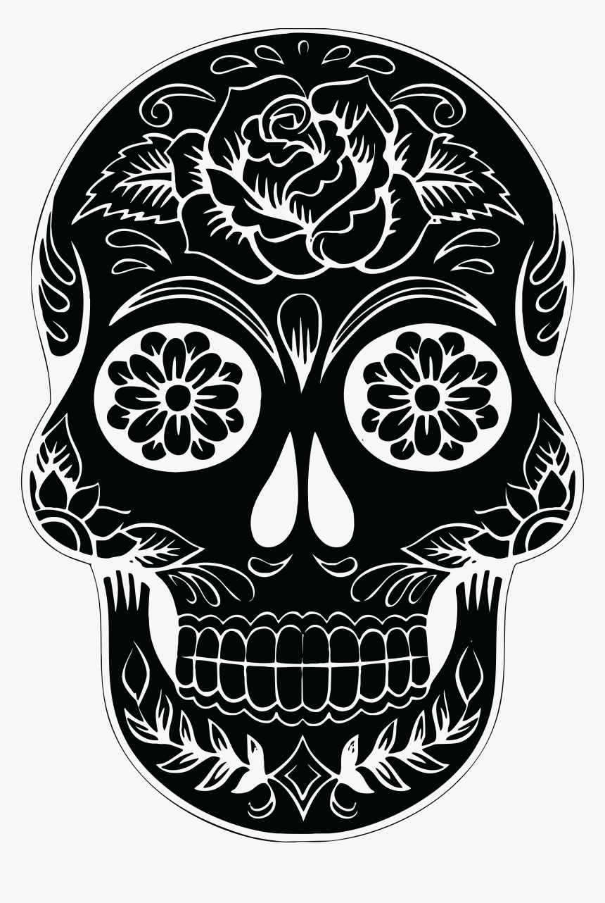 Visual Arts,skull,bone - Black And White Sugar Skull, HD Png Download, Free Download