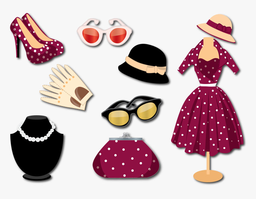 Style Fashion Woman With Vector Retro Clothing Clipart - Retro Accessories For Ladies, HD Png Download, Free Download