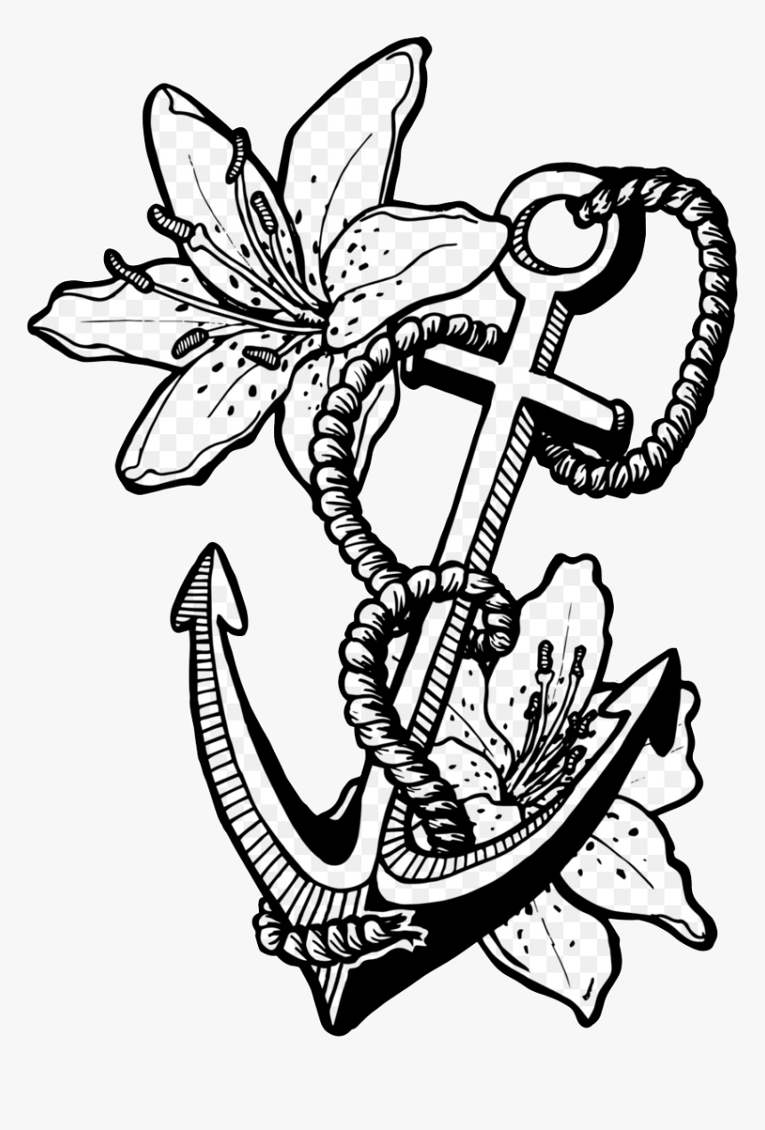 Dibujos Con Tatuajes De Ancla Y Flor En Con Tatuajes - Printable Coloring Pages For Adults Of Anchor, HD Png Download, Free Download