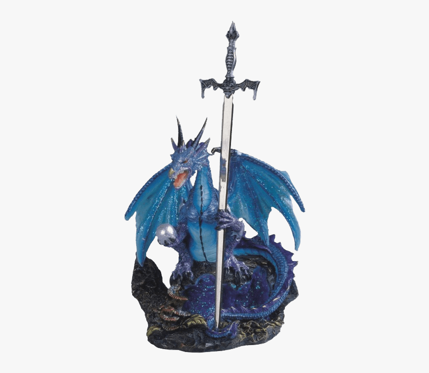 Blue Dragon With Sword Statue - Figurine, HD Png Download, Free Download