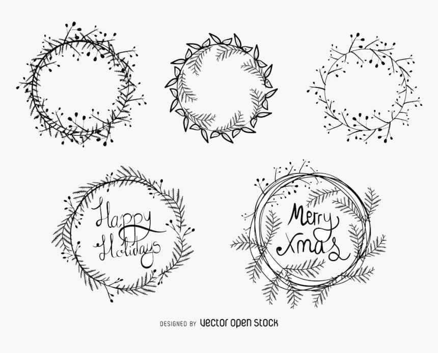 Christmas Wreath Drawing Illustration - Christmas Wreath Drawing Vector, HD Png Download, Free Download