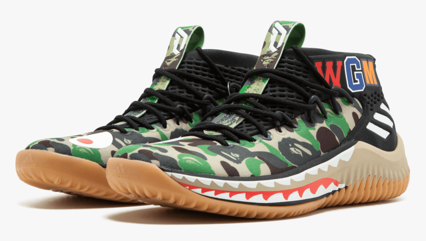 Adidas Dame4 Bape "green Shark Abc Camo, HD Png Download, Free Download