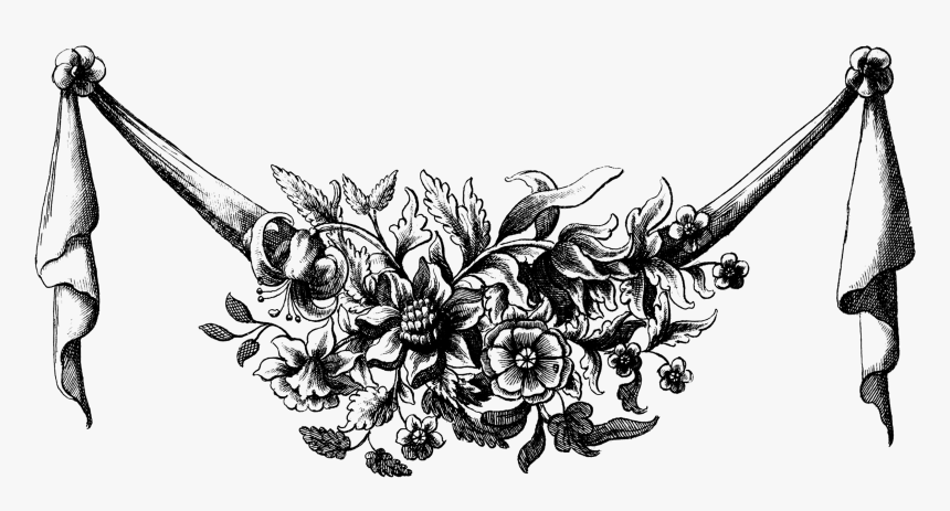 Transparent Vintage Floral Png - Vintage Png Flower Transparent Black And White, Png Download, Free Download