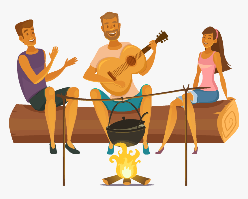 Hand Drawn Characters Playing Guitar Elements - Desenho Churrasco Entre Amigos, HD Png Download, Free Download