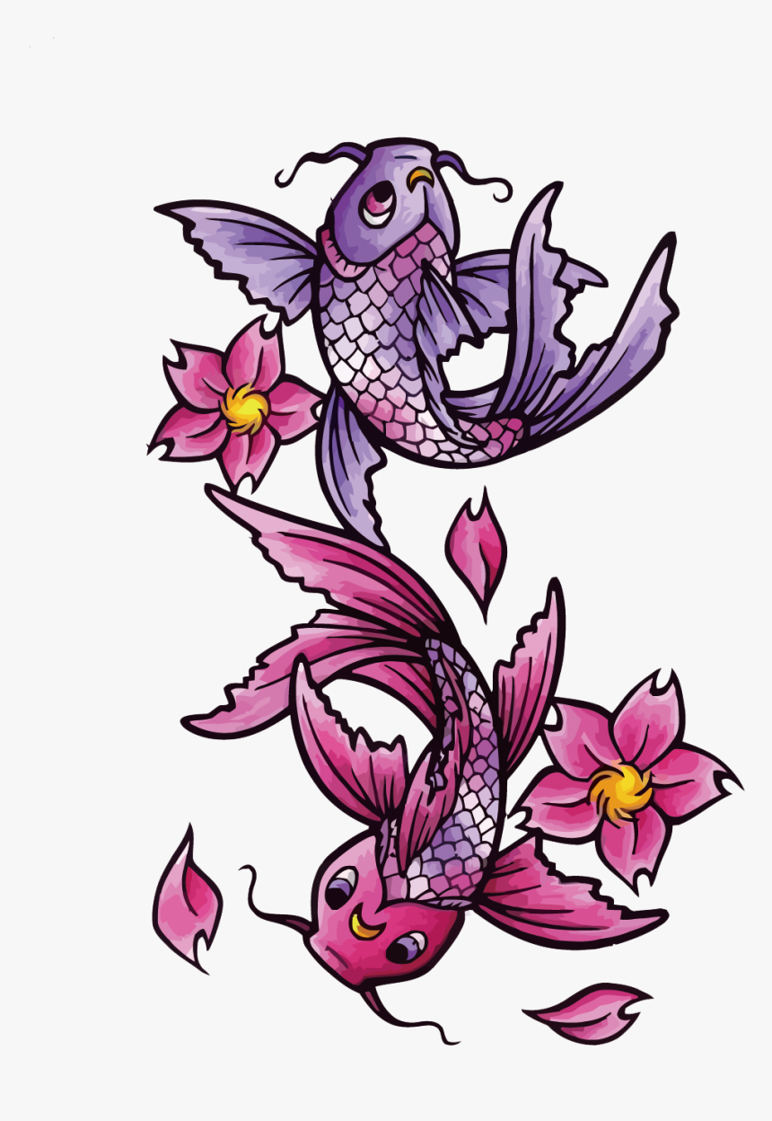 Butterfly Koi Tattoo Black And Gray Fish - Purple Koi Tattoo Meaning, HD Png Download, Free Download