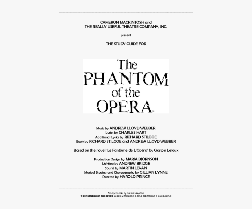 Book Title Page Phantom Of The Opera, HD Png Download, Free Download