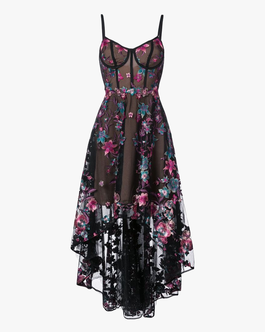 Black Lace Dress Like/rb If Saved - Marchesa Notte Floral Embroidered High Low Dress, HD Png Download, Free Download