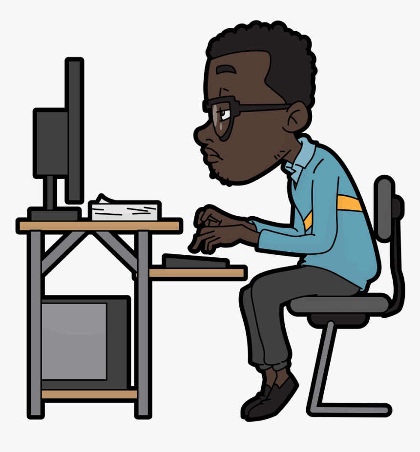 Black Cartoon Man Using A Computer Man On Computer Cartoon Hd