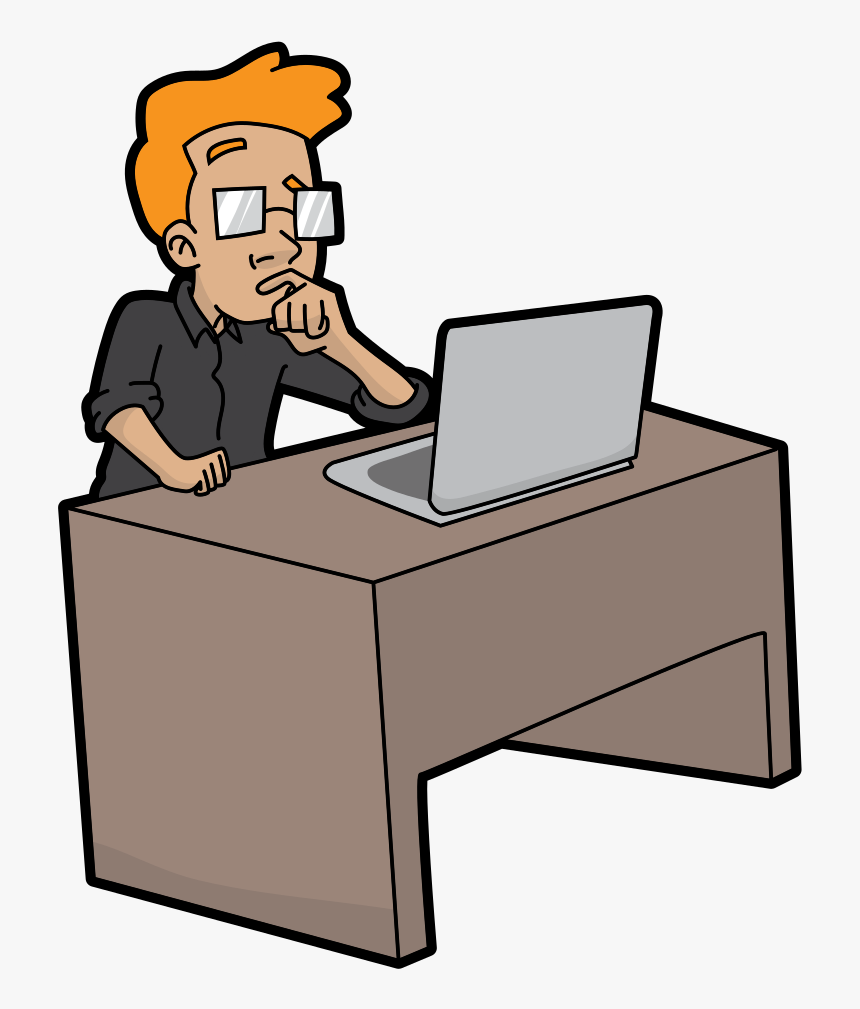 Cartoon Guy In Deep Thought Using A Computer - Guy On Computer Cartoon, HD Png Download, Free Download