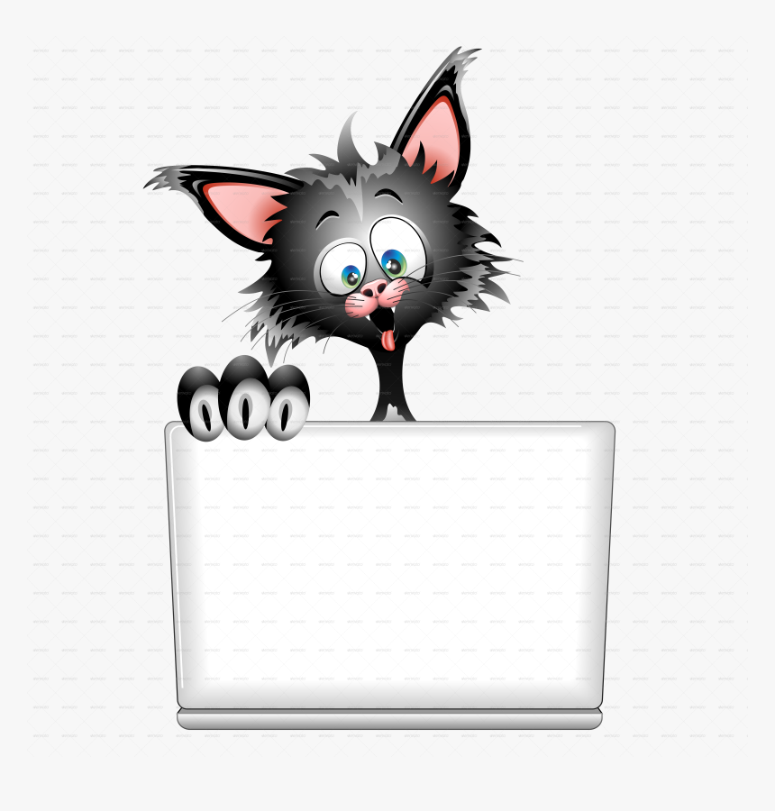 A Cat Cartoon With Computer Png - Cat Head Funny Cartoon, Transparent Png, Free Download