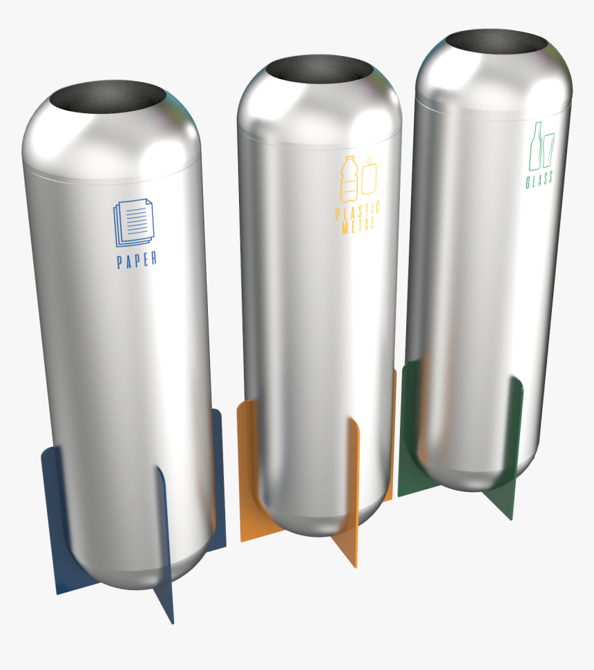 Futuristic Stainless Steel Recycle Bins - Water Bottle, HD Png Download, Free Download