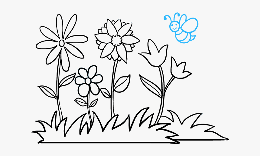 How To Draw A Flower Garden - Draw A Flower Garden, HD Png Download, Free Download