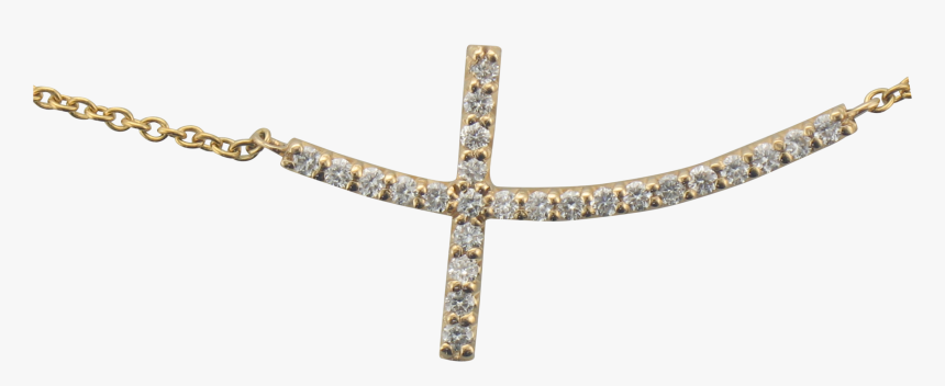 14k Yellow Gold Sideways Cross Diamond Necklace, HD Png Download, Free Download