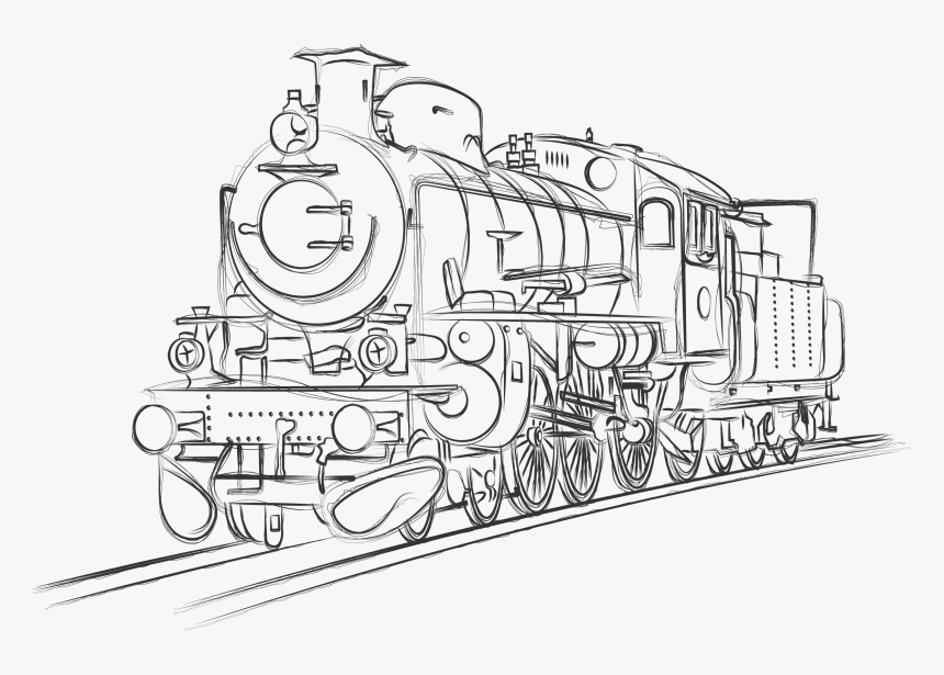 Svg Royalty Free Library Train Rail Transport Locomotive - Steam Engine Train Drawing, HD Png Download, Free Download