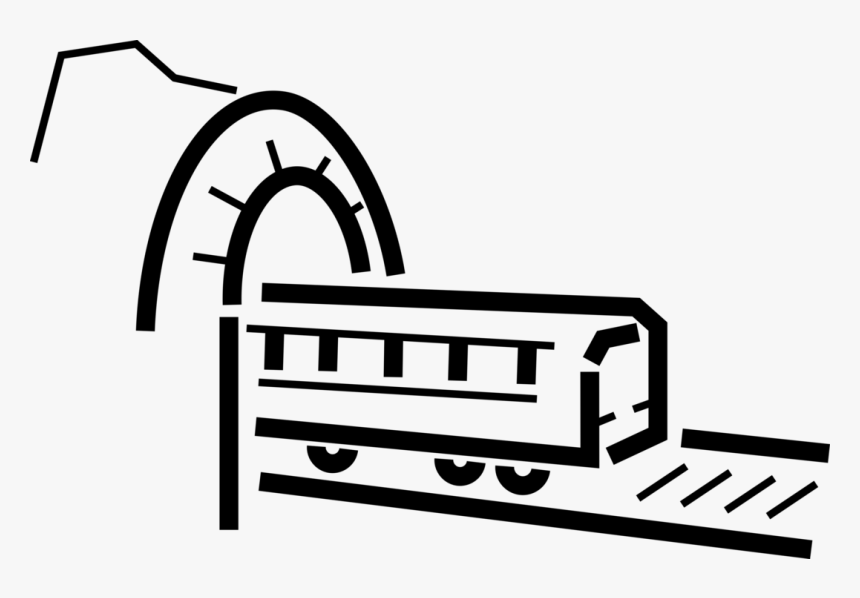 Vector Illustration Of Mountain Tunnel With Rail Transport - Train Going Into Tunnel Clipart, HD Png Download, Free Download