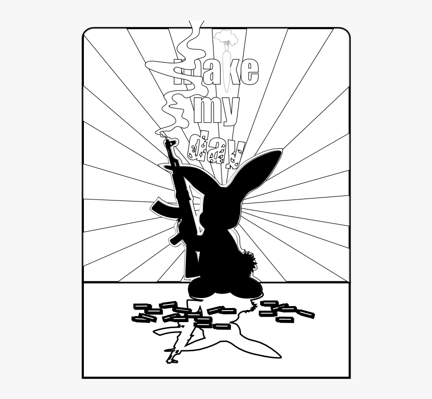 Rabbit Gun Black White Line Easter 555px - Bunny Silhouette With Guns, HD Png Download, Free Download