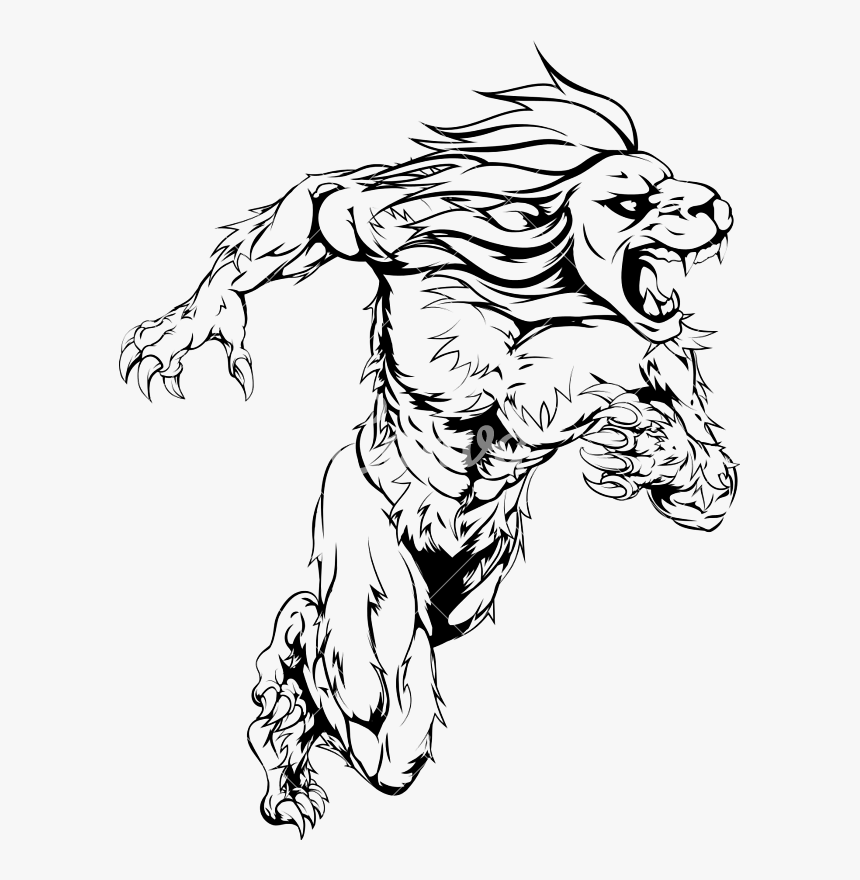 Lion Sports Mascot Running Illustratio - Lion Full Body Drawing, HD Png Download, Free Download