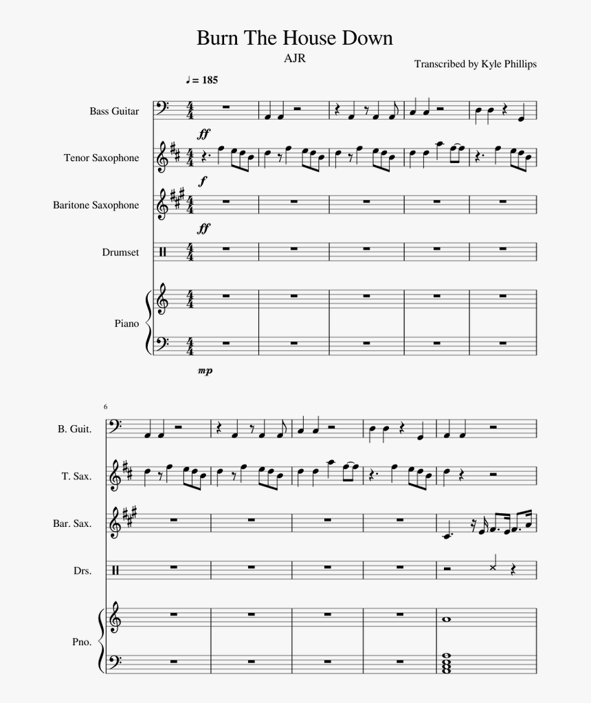 Ajr Burn The House Down Sheet Music, HD Png Download, Free Download