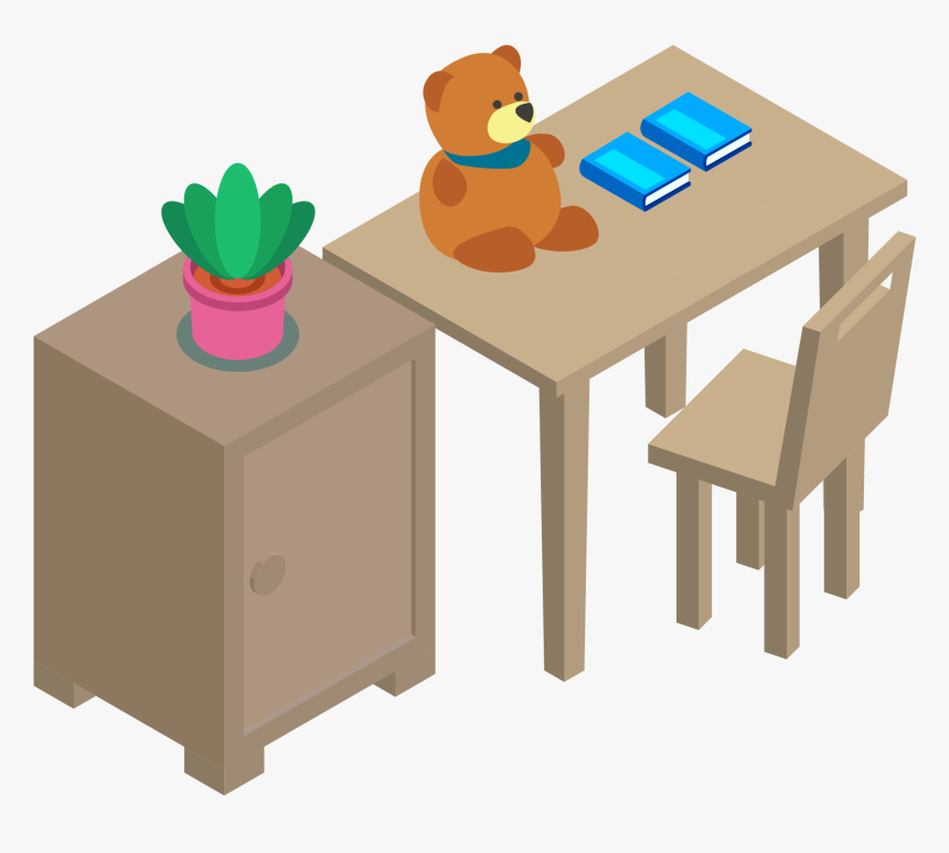Table Chair Cupboard Toy Png And Vector Image - Teddy Bear On Table Clipart, Transparent Png, Free Download