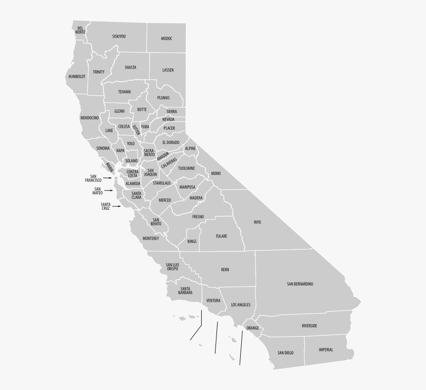 Santa Rosa On California Map Outline - California County Map, HD Png Download, Free Download