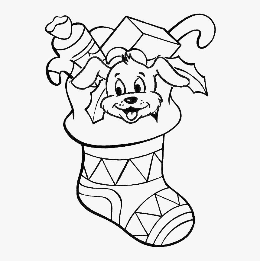 A Puppy Dog In A Christmas Stocking Coloring - Christmas Stocking Coloring Pages Printable, HD Png Download, Free Download