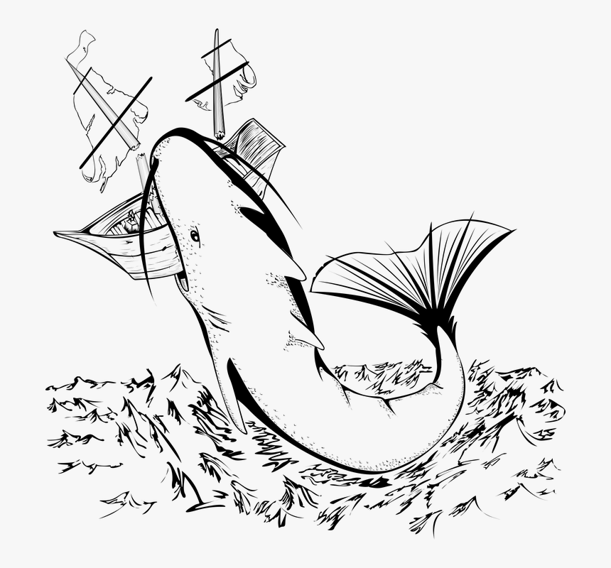 Monster, Sea Monster, Whale, Shark, Megalodón, Boat - Megalodon Shark Coloring Page, HD Png Download, Free Download