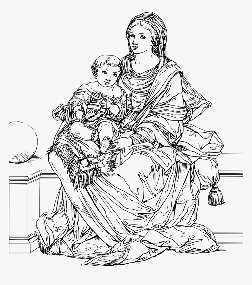 Virgin Mary Baby Jesus Catholic Free Photo - Blackand White Cross Stitch Pattern Of Mother Mary, HD Png Download, Free Download