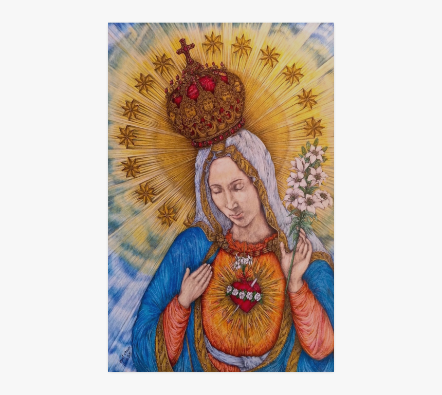 Immaculate Heart Of Virgin Mary Drawing Poster 22"x34" - Immaculate Drawing, HD Png Download, Free Download