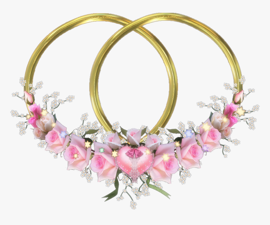 Frame Flora Double Hearts Gold Pink Roses Free Photo - Double Frame Flower Png, Transparent Png, Free Download