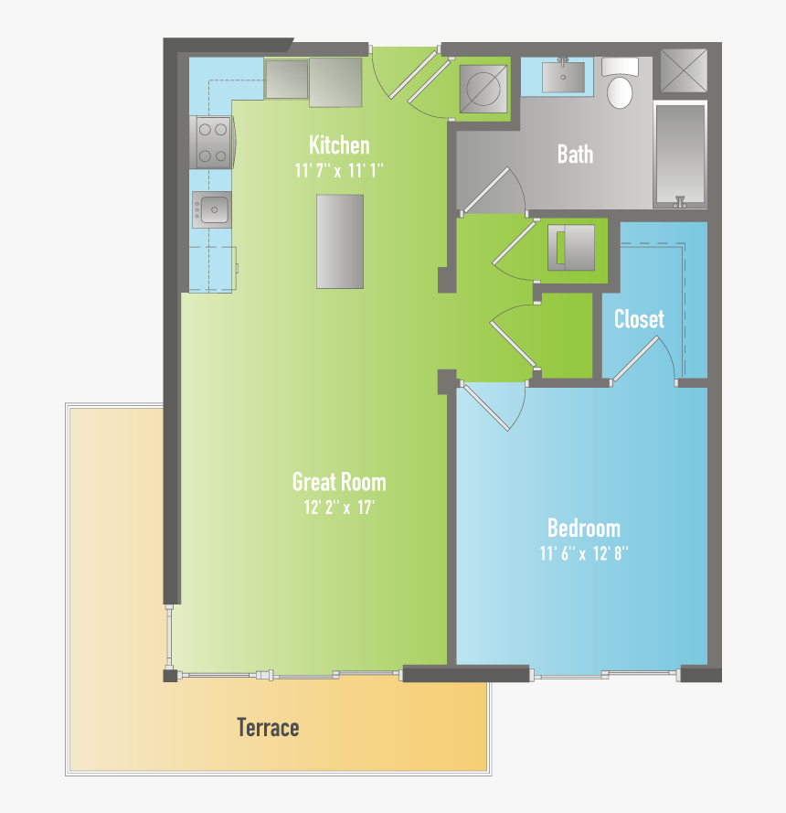 One Bedroom Apartment With One Bathroom Floor Plan Hd Png