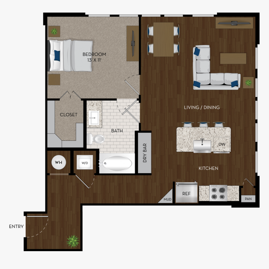 Luxury One Bedroom Apartment Floor Plans, HD Png Download, Free Download