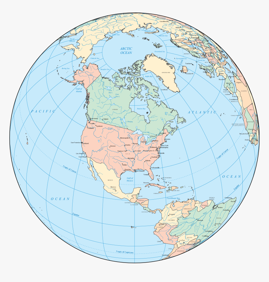 North America Globe Large Map - Earth Map North America, HD Png Download, Free Download