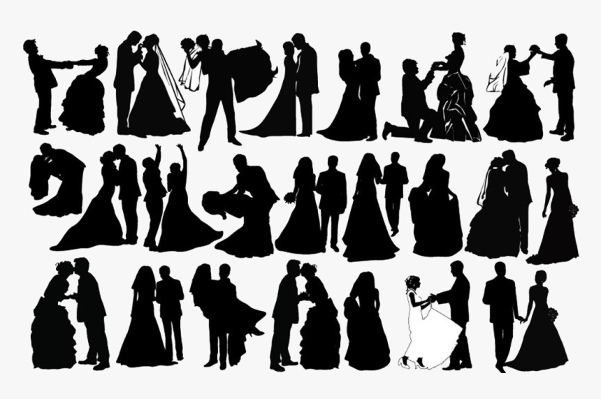 Silhouette Wedding Couple Clip Art - Wedding Couple Silhouette Cute, HD Png Download, Free Download