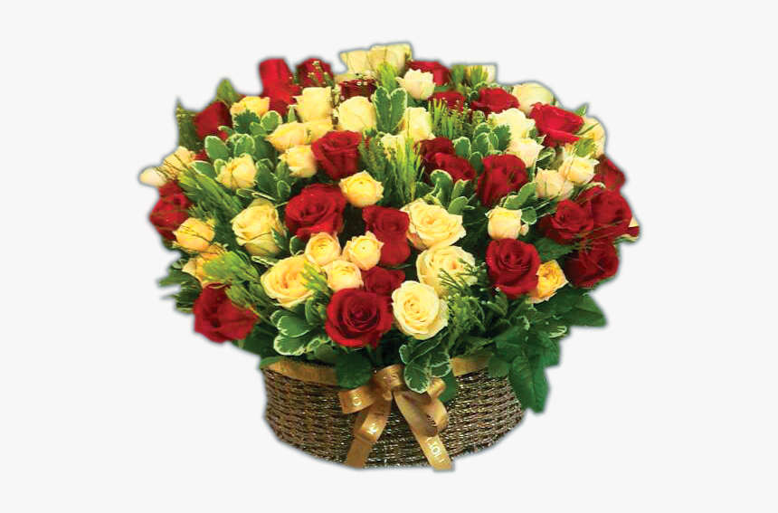 Yellow Red Rose Basket - Garden Roses, HD Png Download, Free Download