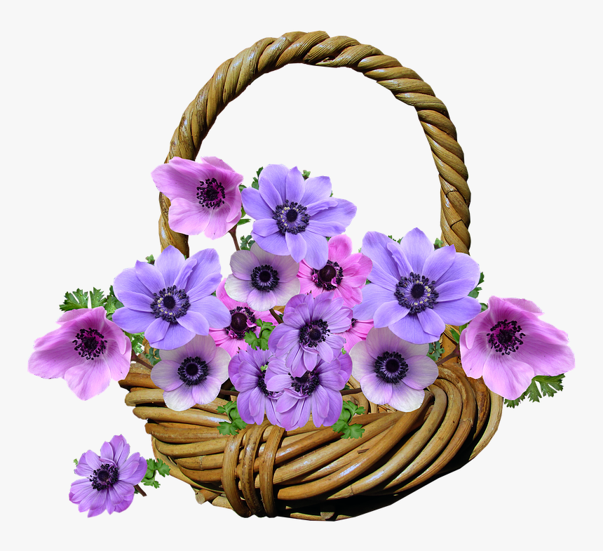 Flowers Anemone Basket Arrangement Garden - Flowers Basket Transparent, HD Png Download, Free Download