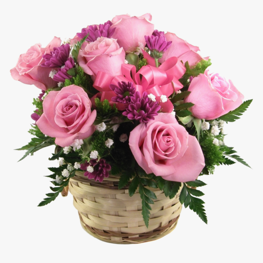 Transparent Pink Roses Basket Clip Art - Basket Of Pink Roses Png, Png Download, Free Download