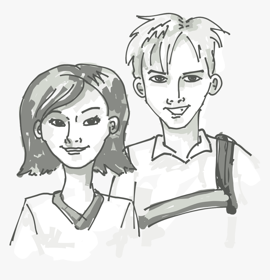 Png Boy And Girl Face Black And White - Brother And Sister Clipart Black And White, Transparent Png, Free Download