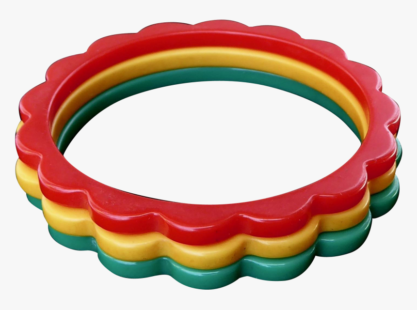Art Deco Bakelite Scalloped Daisy Bangles Red Yellow - Bangle, HD Png Download, Free Download