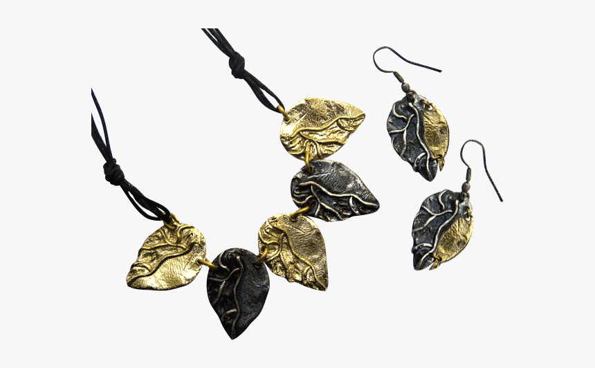 Brass And Antique Silver Leaves Necklace And Earring - Earrings, HD Png Download, Free Download