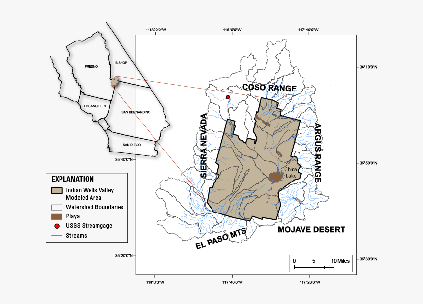 Study Area Of The Indian Wells Valley - Map, HD Png Download, Free Download