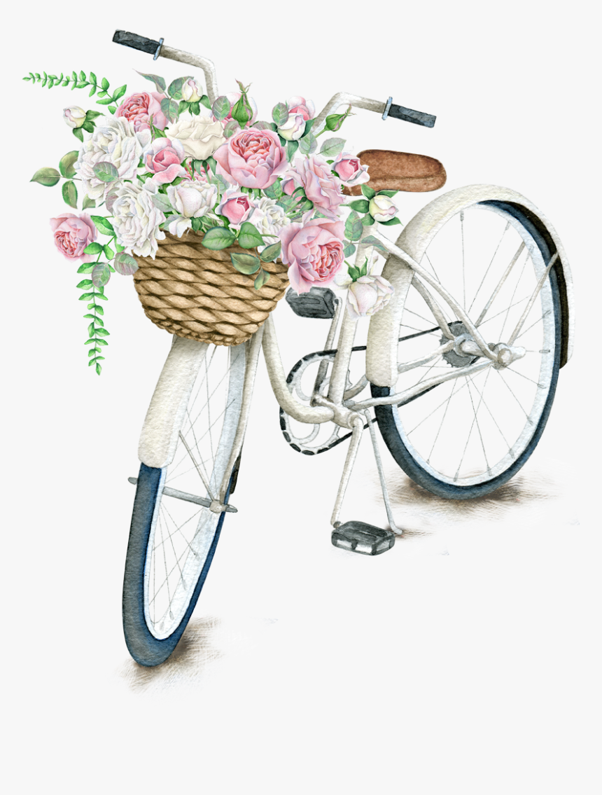 On Bicycle Light Napkin Daily Pillow T-shirt - Bike With Flower Basket Png, Transparent Png, Free Download