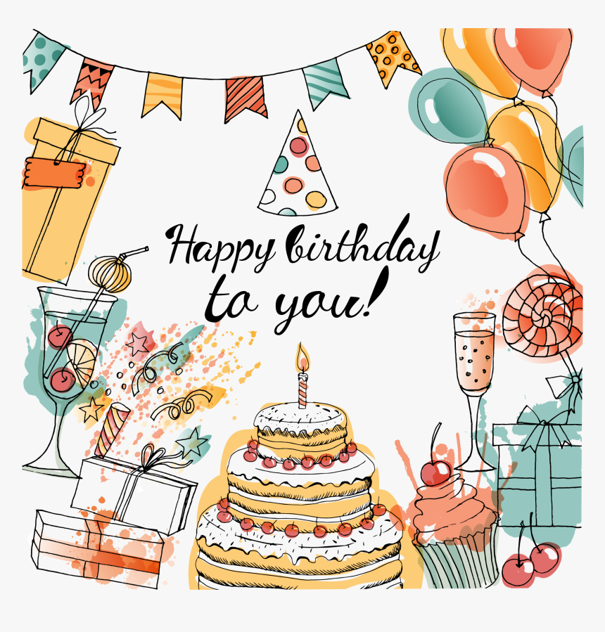 Birthday Cake Greeting Card Taobao - Happy Birthday Cake Water Color, HD Png Download, Free Download