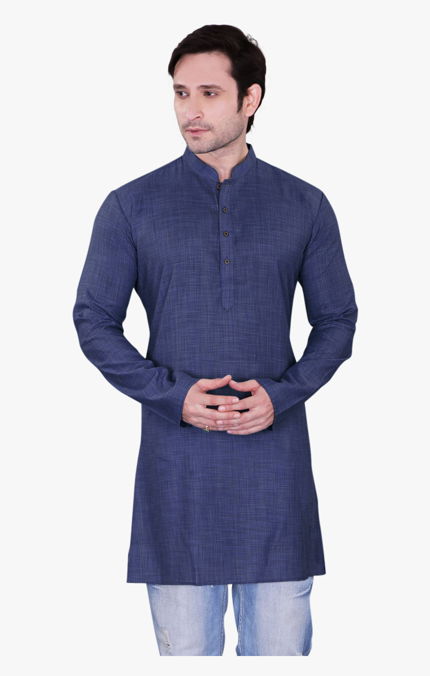 Men"s Navy Blue Dupion Plain Short Kurta , Png Download - Kurta Image Png, Transparent Png, Free Download