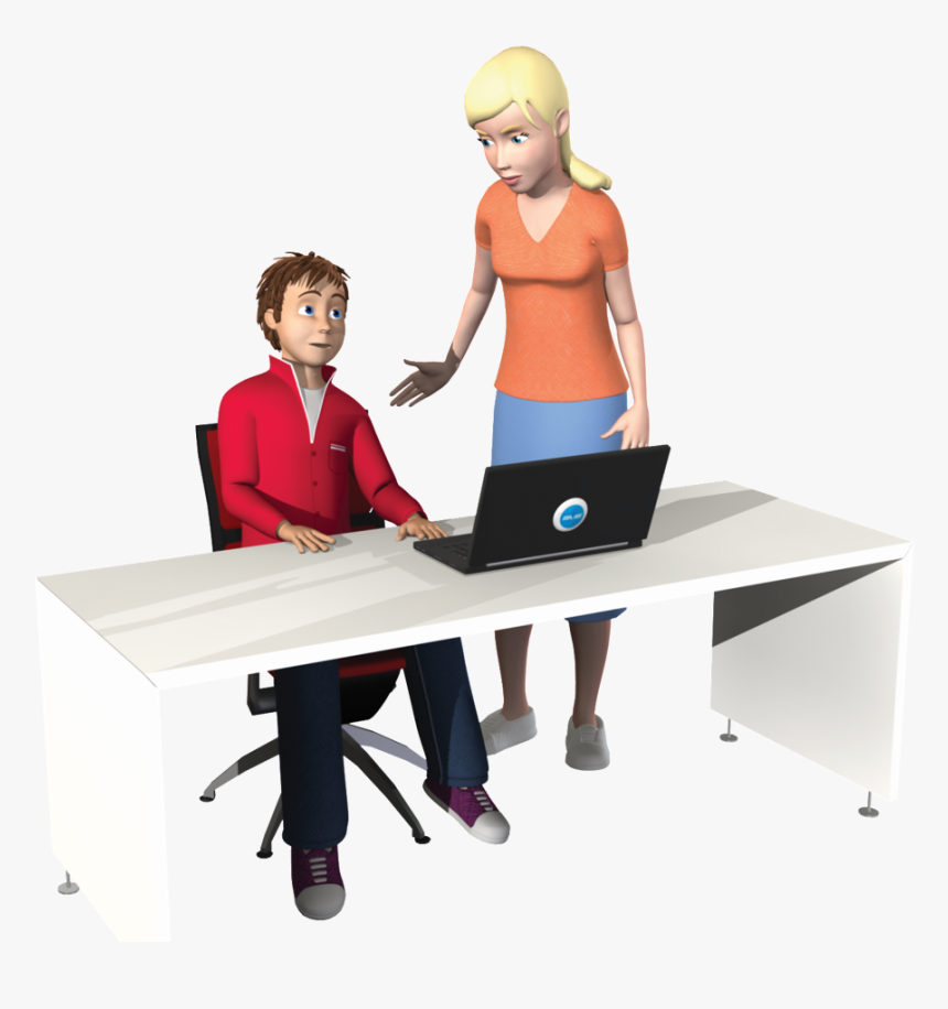 Adult Mentor Assist Child Play Sas On Computer - Cartoon Play Computer Png, Transparent Png, Free Download
