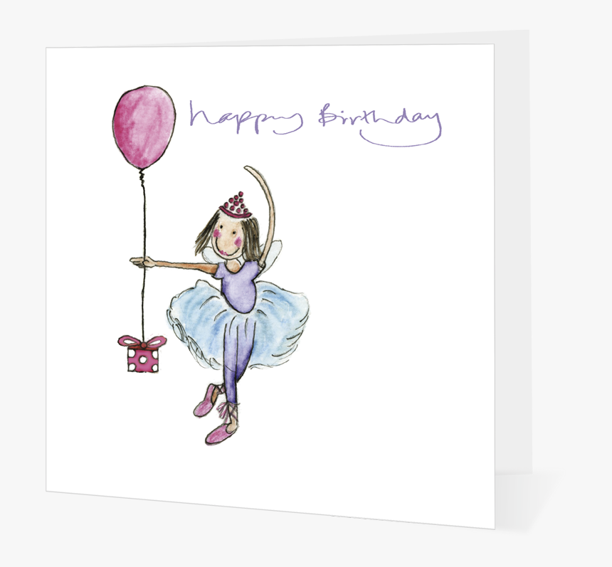 Girl With Pink Balloon Happy Birthday Card - Cartoon, HD Png Download, Free Download