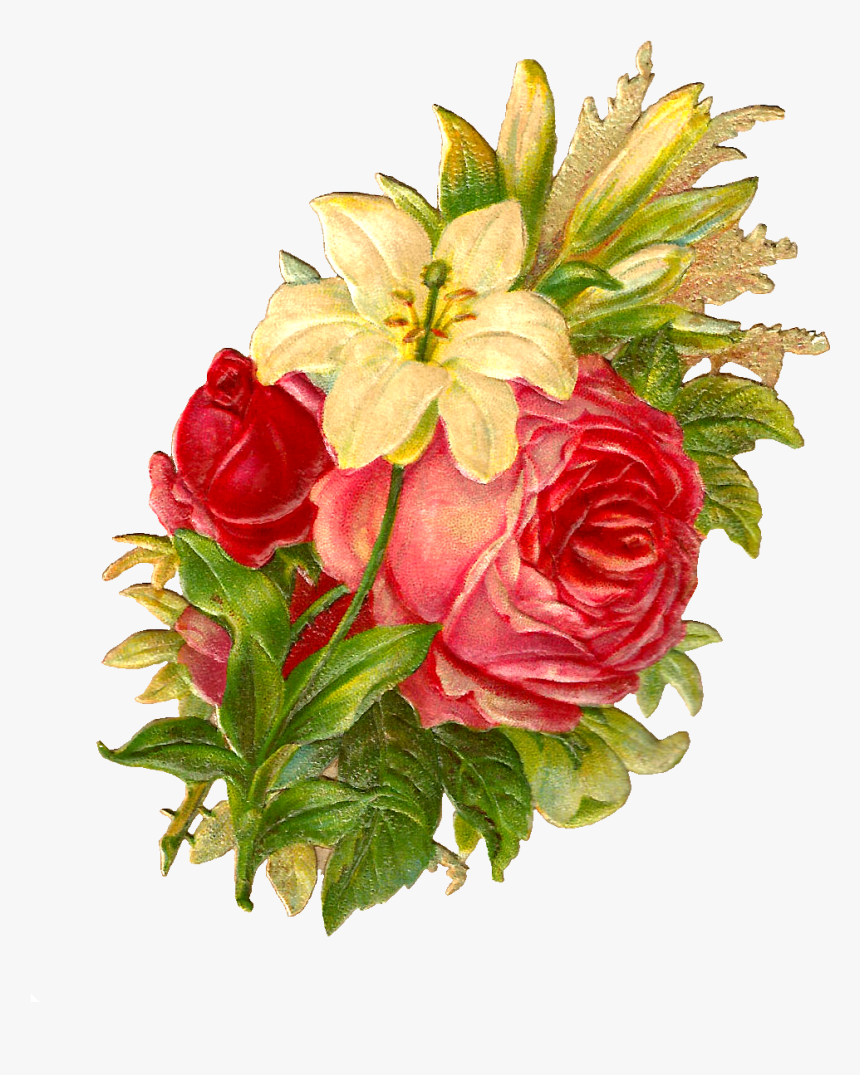 Free Digital Flower Bouquet Images Of Red And Pink - Garden Roses, HD Png Download, Free Download