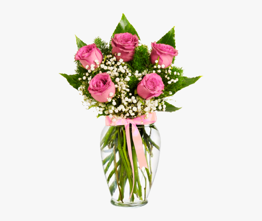 Pink Roses With Gypsophile - Flowers Roses Pink, HD Png Download, Free Download