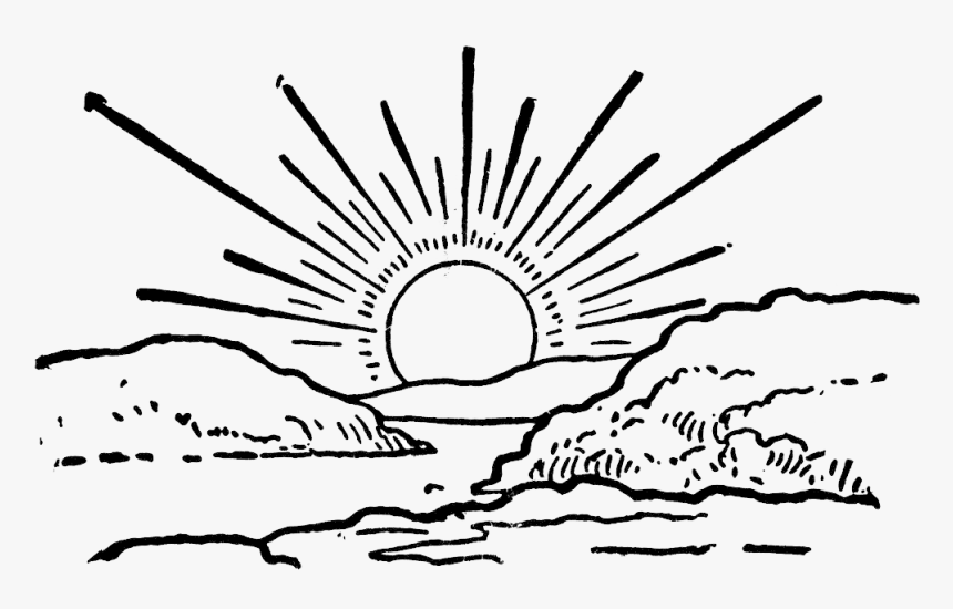 Sunrise Black And White Png - Sun Set Clipart Black And White, Transparent Png, Free Download