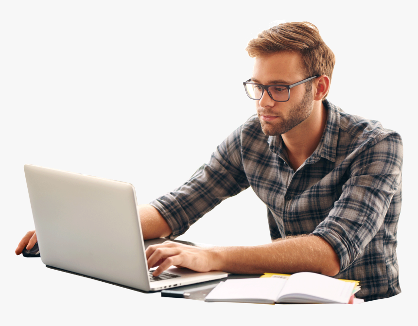 Male Student Using Laptop - Guy On Computer, HD Png Download, Free Download